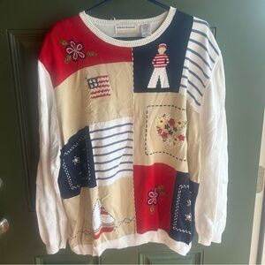 Alfred Dunner Patriotic Boat Flag Patchwork Sweater Fourth of July Coastal 3xl